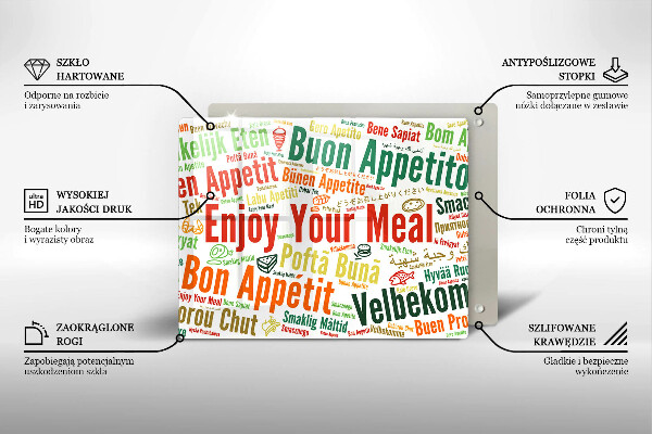 Szklana deska do krojenia Napisy Smacznego języki