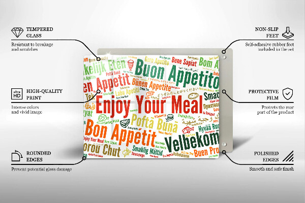 Szklana deska do krojenia Napisy Smacznego języki