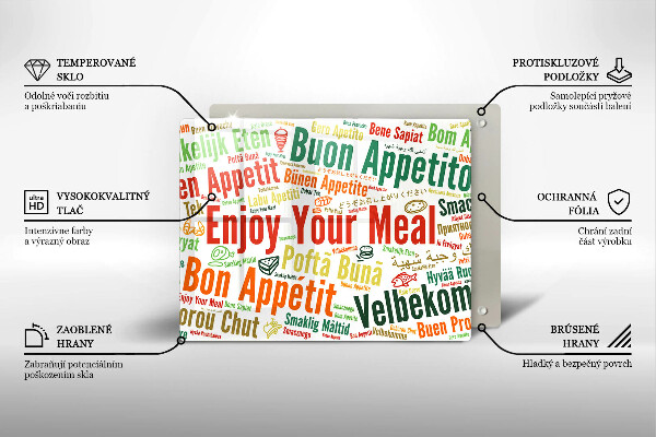 Szklana deska do krojenia Napisy Smacznego języki