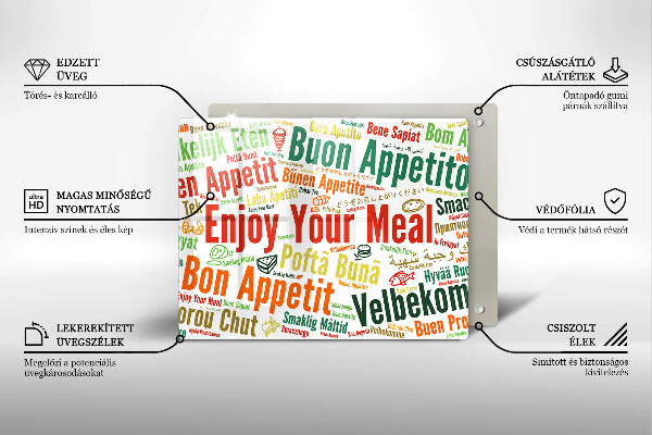 Szklana deska do krojenia Napisy Smacznego języki