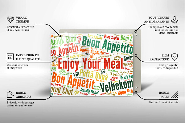 Szklana deska do krojenia Napisy Smacznego języki