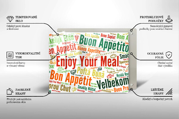 Szklana deska do krojenia Napisy Smacznego języki