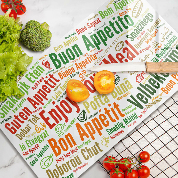 Szklana deska do krojenia Napisy Smacznego języki