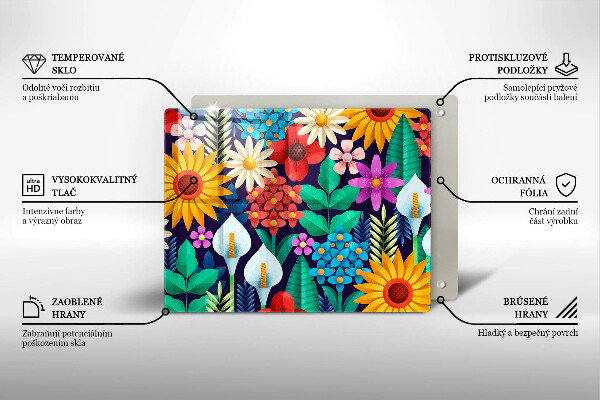 Szklana deska do krojenia Ilustracja łąka kwiaty