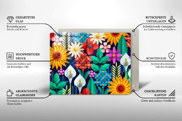 Szklana deska do krojenia Ilustracja łąka kwiaty