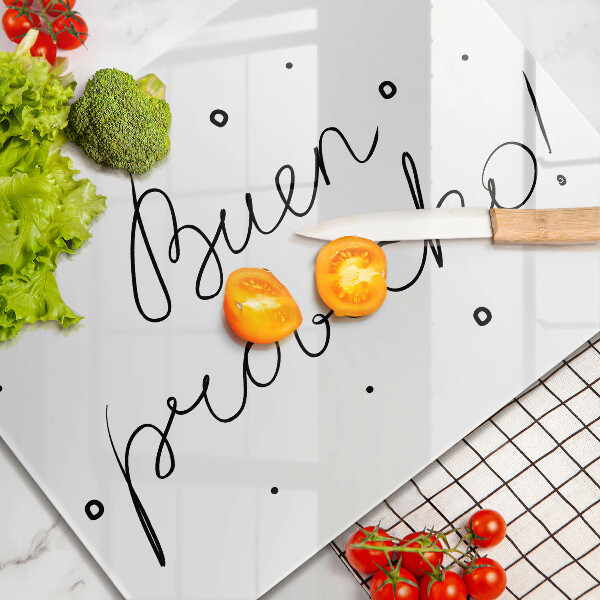 Szklana deska do krojenia Napis Buen provecho!