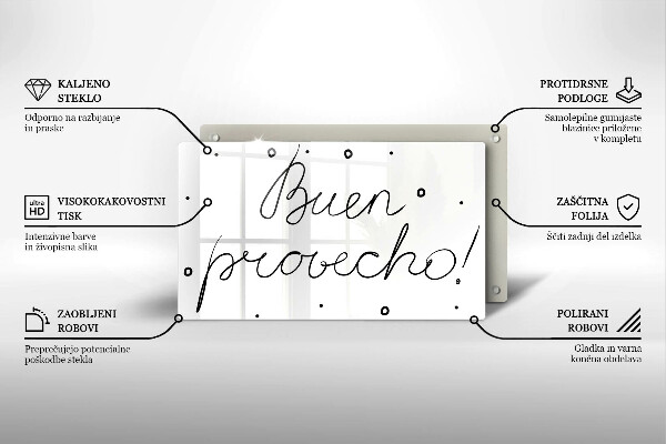 Szklana deska do krojenia Napis Buen provecho!