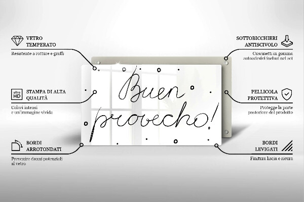 Szklana deska do krojenia Napis Buen provecho!
