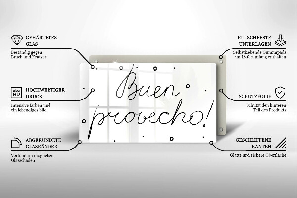 Szklana deska do krojenia Napis Buen provecho!