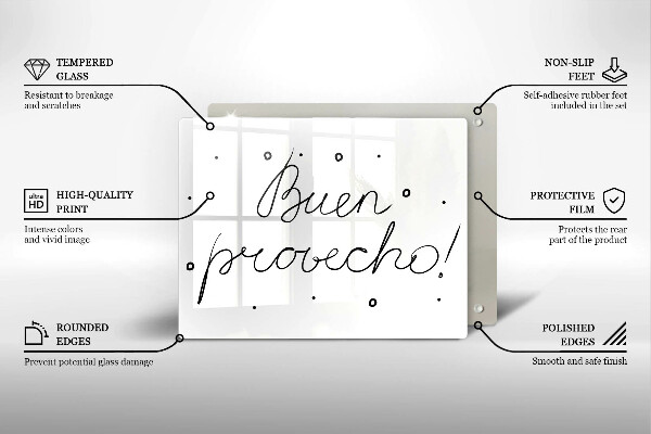 Szklana deska do krojenia Napis Buen provecho!