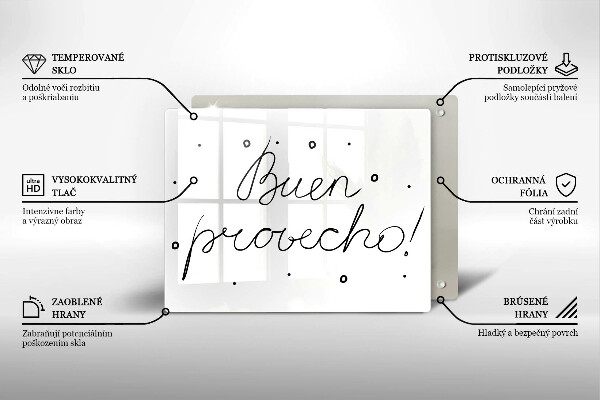 Szklana deska do krojenia Napis Buen provecho!