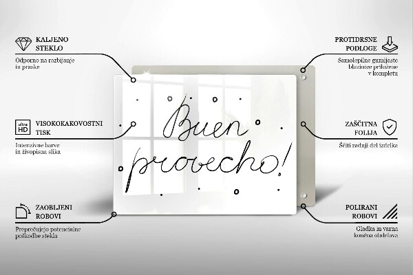 Szklana deska do krojenia Napis Buen provecho!