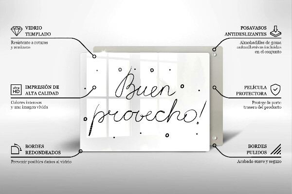 Szklana deska do krojenia Napis Buen provecho!