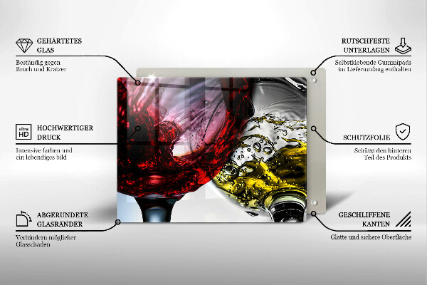 Szklana deska do krojenia Kieliszki wina