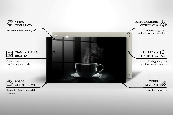 Szklana deska do krojenia Gorąca filiżanka kawy
