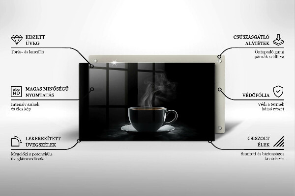 Szklana deska do krojenia Gorąca filiżanka kawy