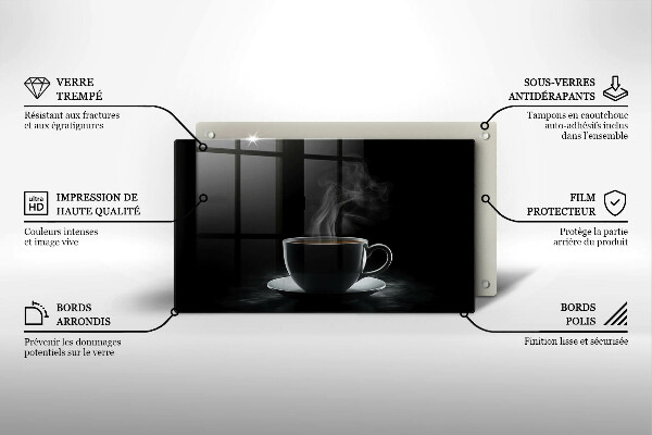 Szklana deska do krojenia Gorąca filiżanka kawy