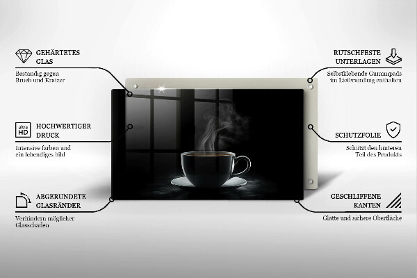 Szklana deska do krojenia Gorąca filiżanka kawy