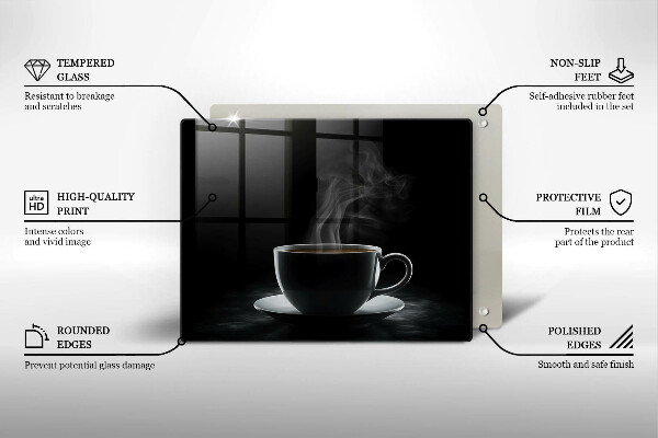 Szklana deska do krojenia Gorąca filiżanka kawy