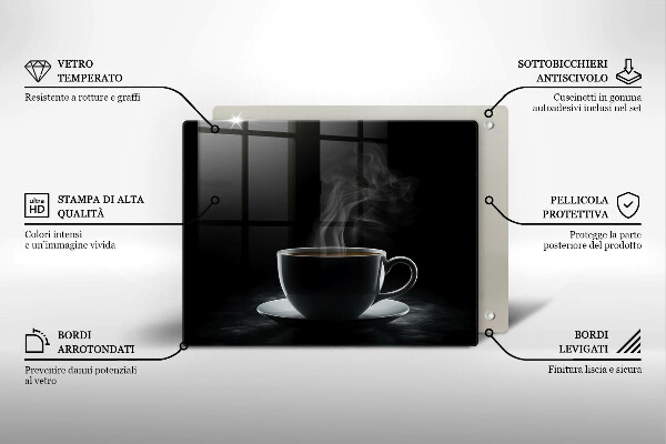 Szklana deska do krojenia Gorąca filiżanka kawy