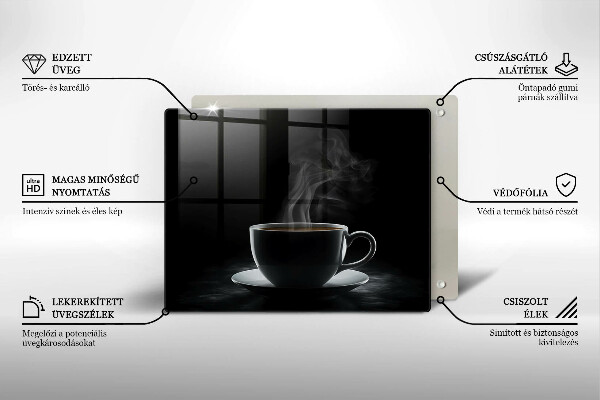 Szklana deska do krojenia Gorąca filiżanka kawy