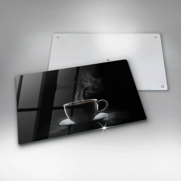 Szklana deska do krojenia Gorąca filiżanka kawy