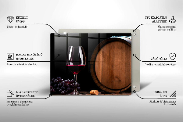 Szklana deska do krojenia Beczka wina kieliszek