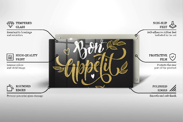 Szklana deska do krojenia Napis Bon Appetit