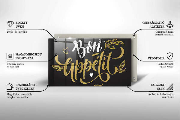 Szklana deska do krojenia Napis Bon Appetit