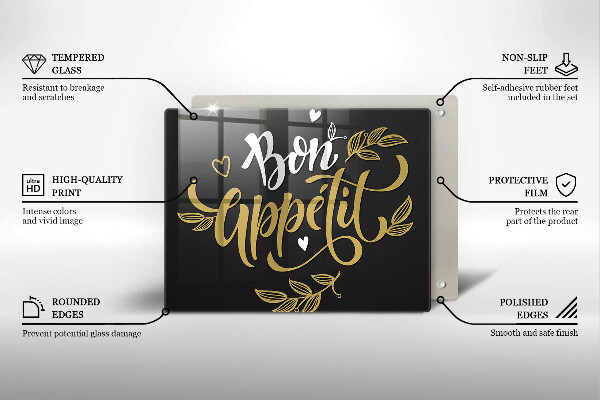 Szklana deska do krojenia Napis Bon Appetit