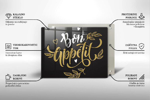 Szklana deska do krojenia Napis Bon Appetit