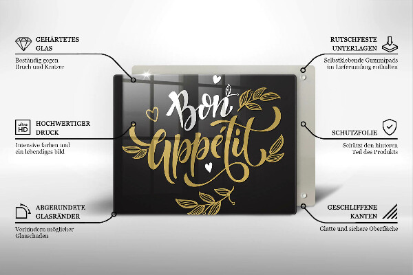 Szklana deska do krojenia Napis Bon Appetit