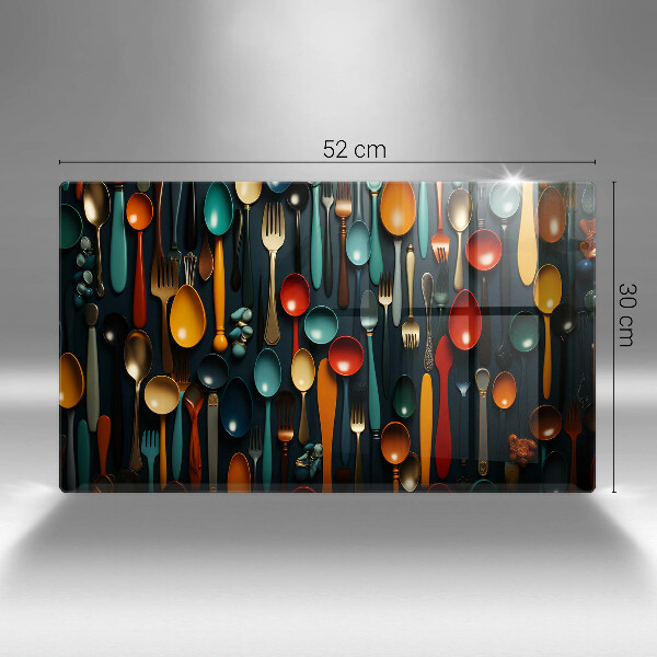 Szklana deska do krojenia Kolorowe łyżki i widelce