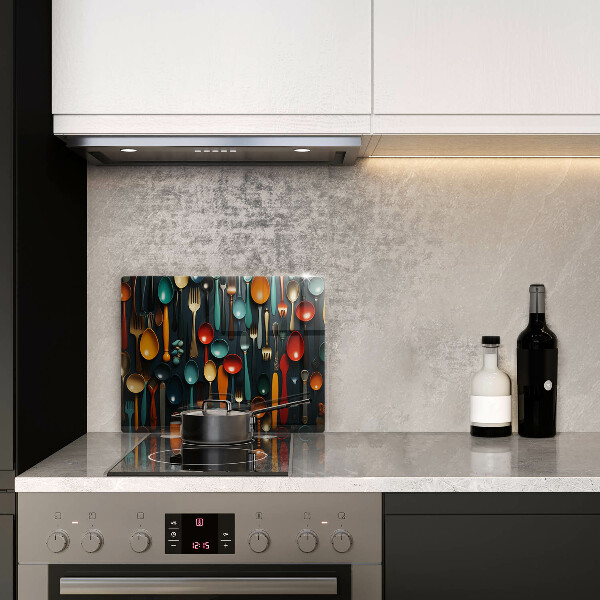 Szklana deska do krojenia Kolorowe łyżki i widelce