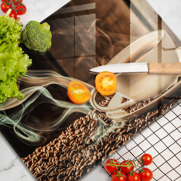 Szklana deska do krojenia Filiżanka i ziarna kawy