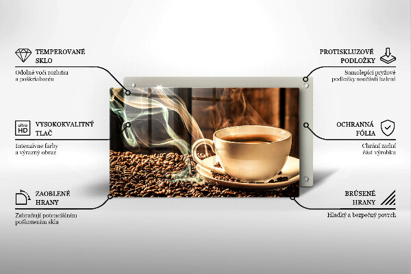 Szklana deska do krojenia Filiżanka i ziarna kawy