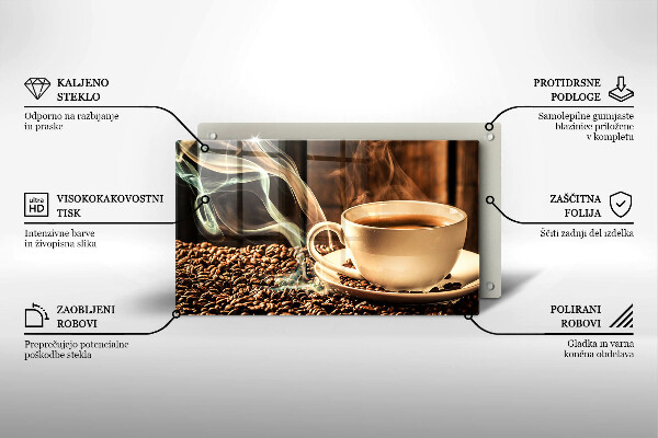 Szklana deska do krojenia Filiżanka i ziarna kawy