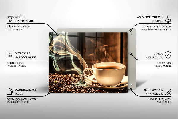 Szklana deska do krojenia Filiżanka i ziarna kawy