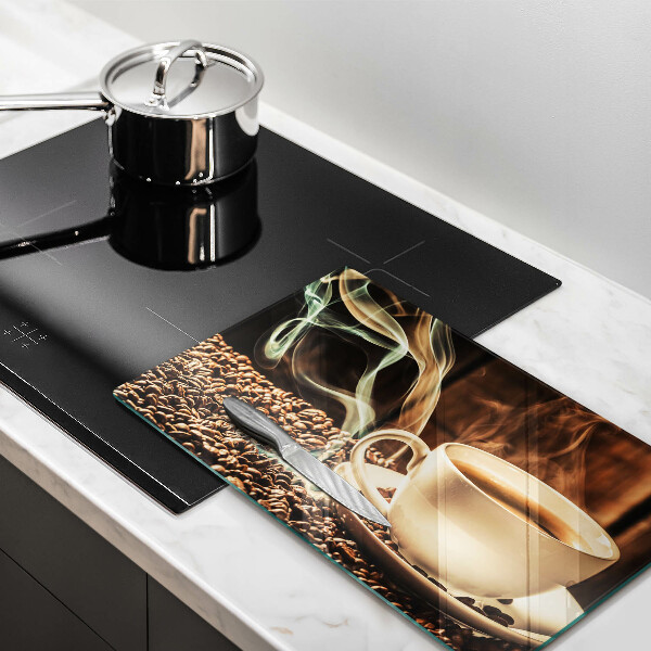 Szklana deska do krojenia Filiżanka i ziarna kawy