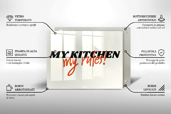 Szklana deska do krojenia Napis My kitchen my rules