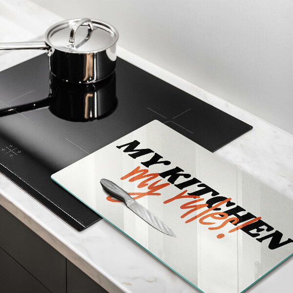 Szklana deska do krojenia Napis My kitchen my rules