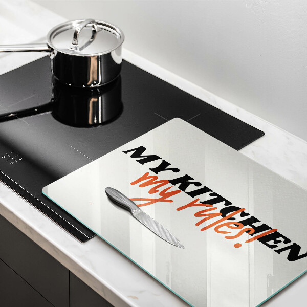 Szklana deska do krojenia Napis My kitchen my rules