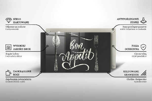 Szklana deska do krojenia Napis Bon Appetit