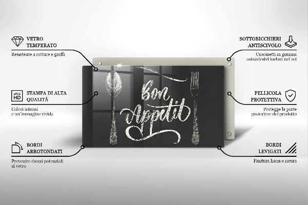 Szklana deska do krojenia Napis Bon Appetit