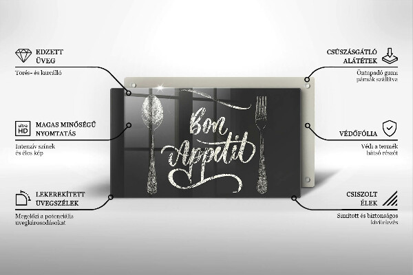 Szklana deska do krojenia Napis Bon Appetit