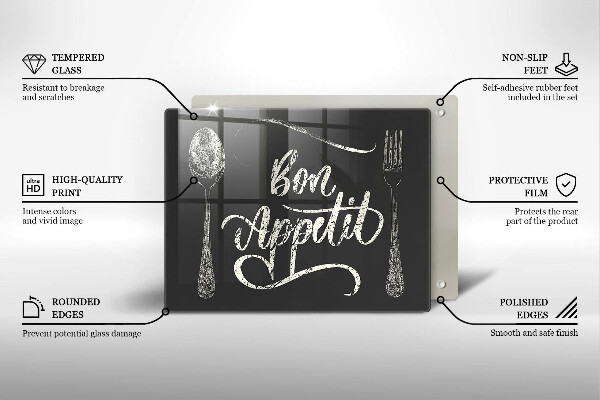 Szklana deska do krojenia Napis Bon Appetit