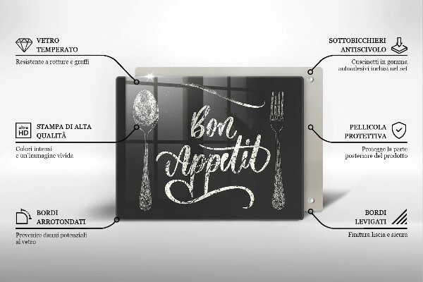 Szklana deska do krojenia Napis Bon Appetit