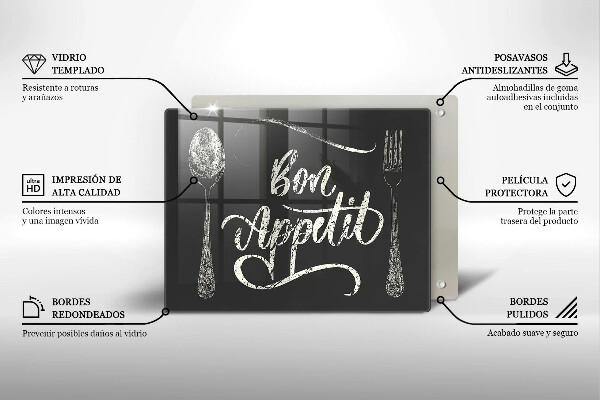 Szklana deska do krojenia Napis Bon Appetit