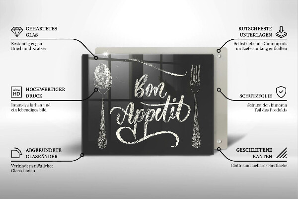 Szklana deska do krojenia Napis Bon Appetit
