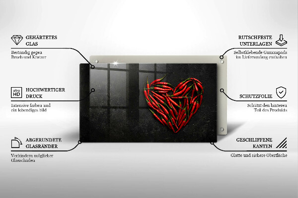Szklana deska do krojenia Papryki chili serce